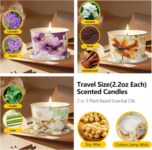 Duftkerze Scented Candles-Lavender & Thyme, Vanilla Cake, Jasmine & Musk & Sandalwood, 3 X 70G, Brenndauer Ca. 30 Stunden