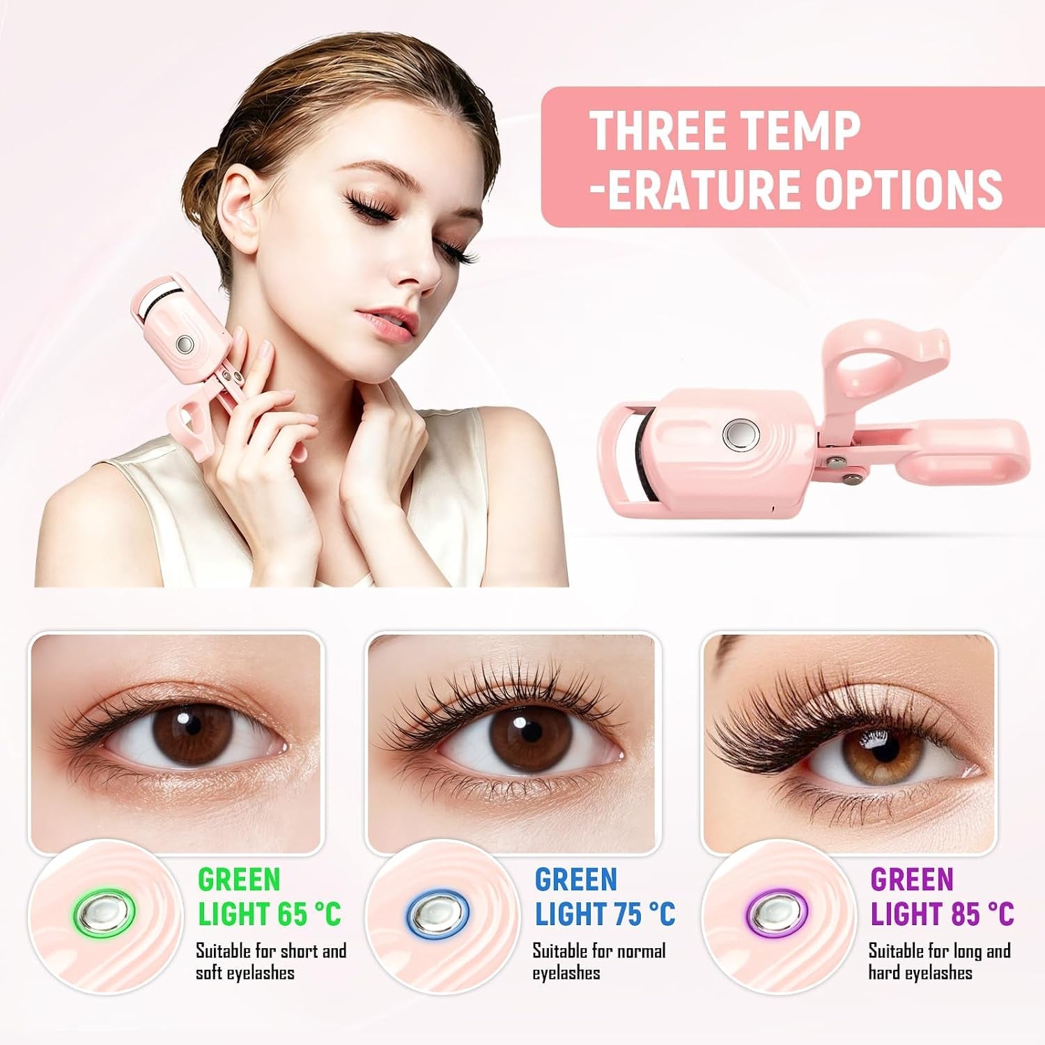 Wimpernzange Beheizbar, Heated Eyelash Curler– Natürliche 24H-Krausung, Gewölbtes Design Passend Zur Augenform, Tragbar Mit Type-C Aufladung