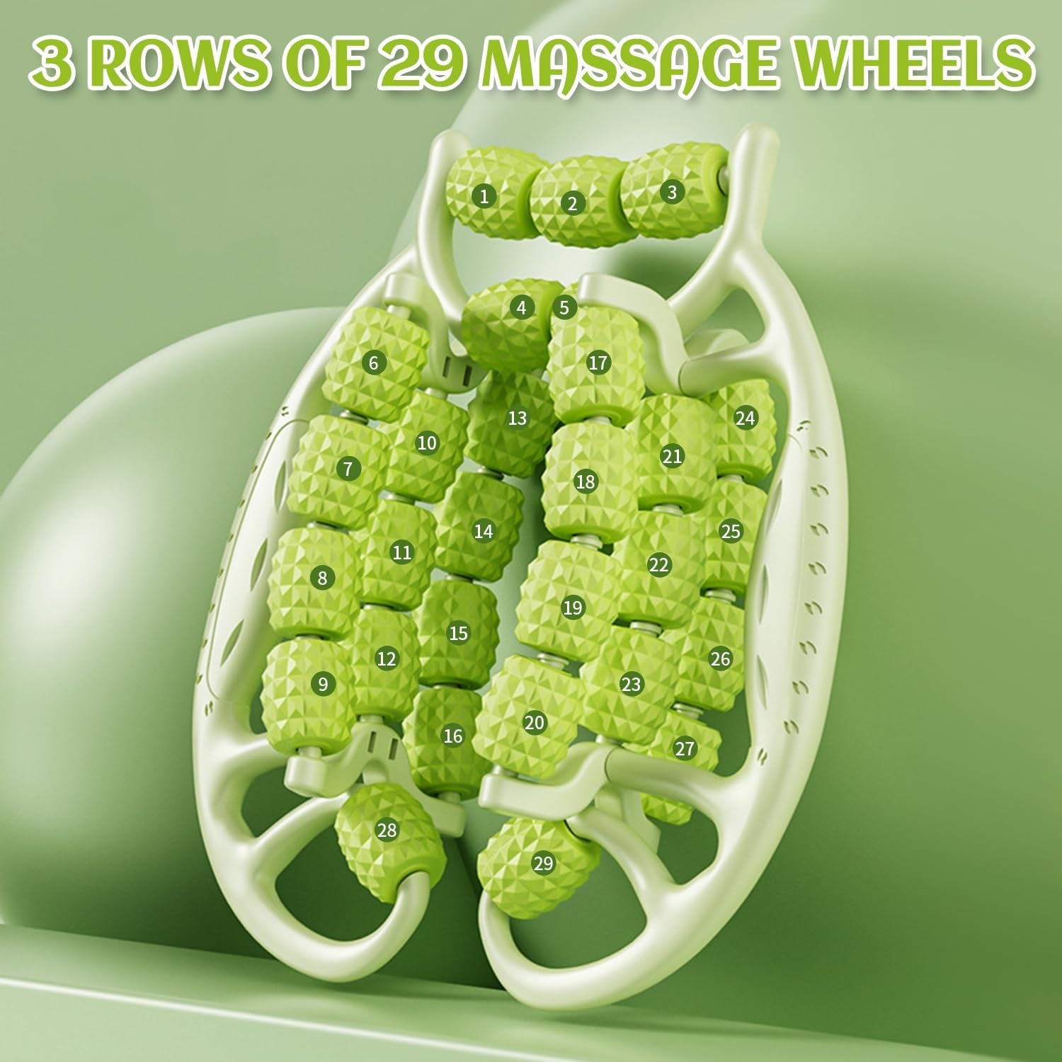Relax Roller 29 Räder,Pilates Rolle Neck Massager Massage Roller Muskel Relaxer Roller, Arm Bein Massage Kreisförmige Beinklemmen Für Golfer Ellbogen, Wade (Grün)