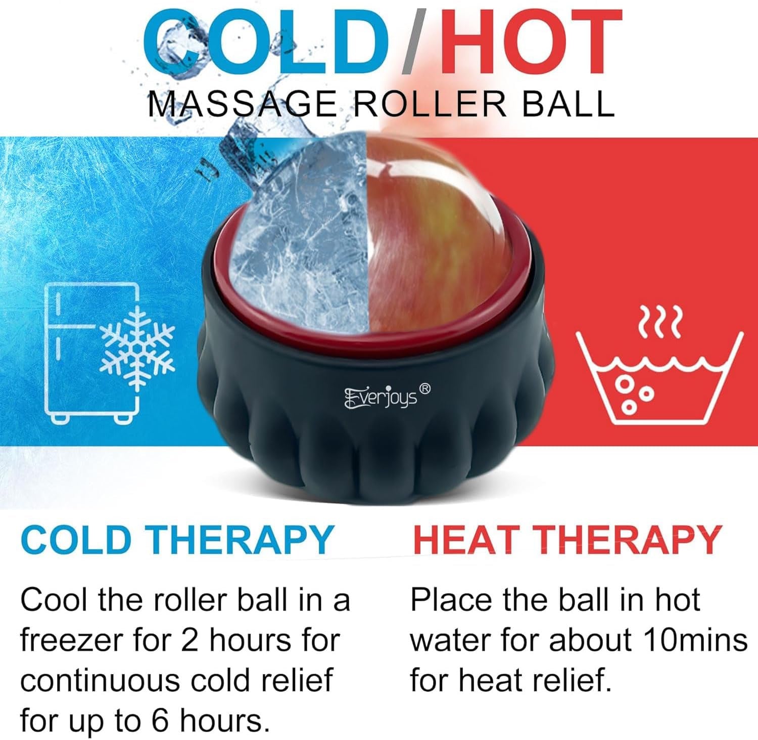 Massage Ice Roller Ball, Cold & Heat Therapy Relief Massager, Deep Tissue Massage Pain Relief, Massager Tool for Back/Neck/Body/Face/Foot Pain, Muscles Recovery