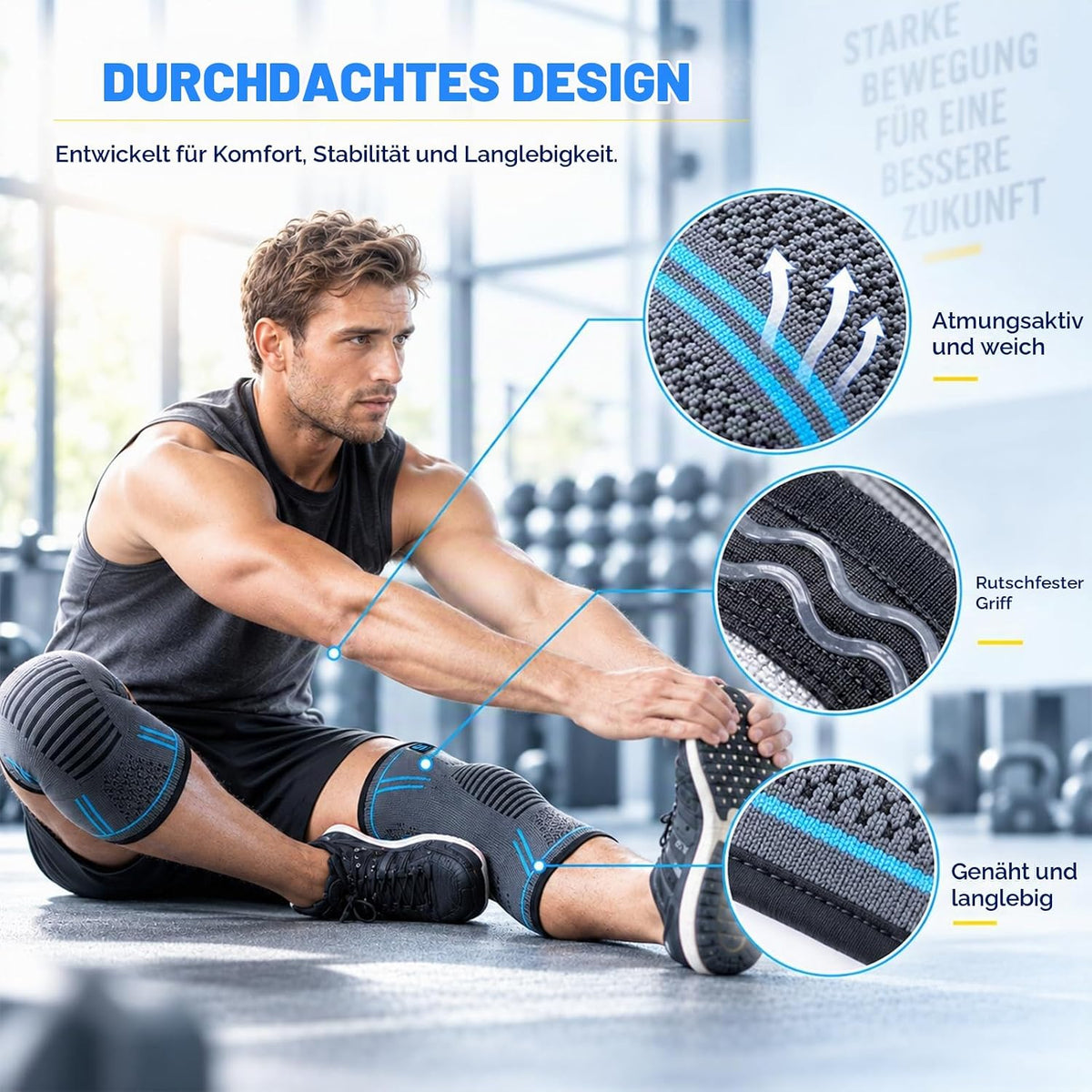 2Er Set Kniebandage Für Männer/Damen, Atmungsaktiv Rutschfest-Xl