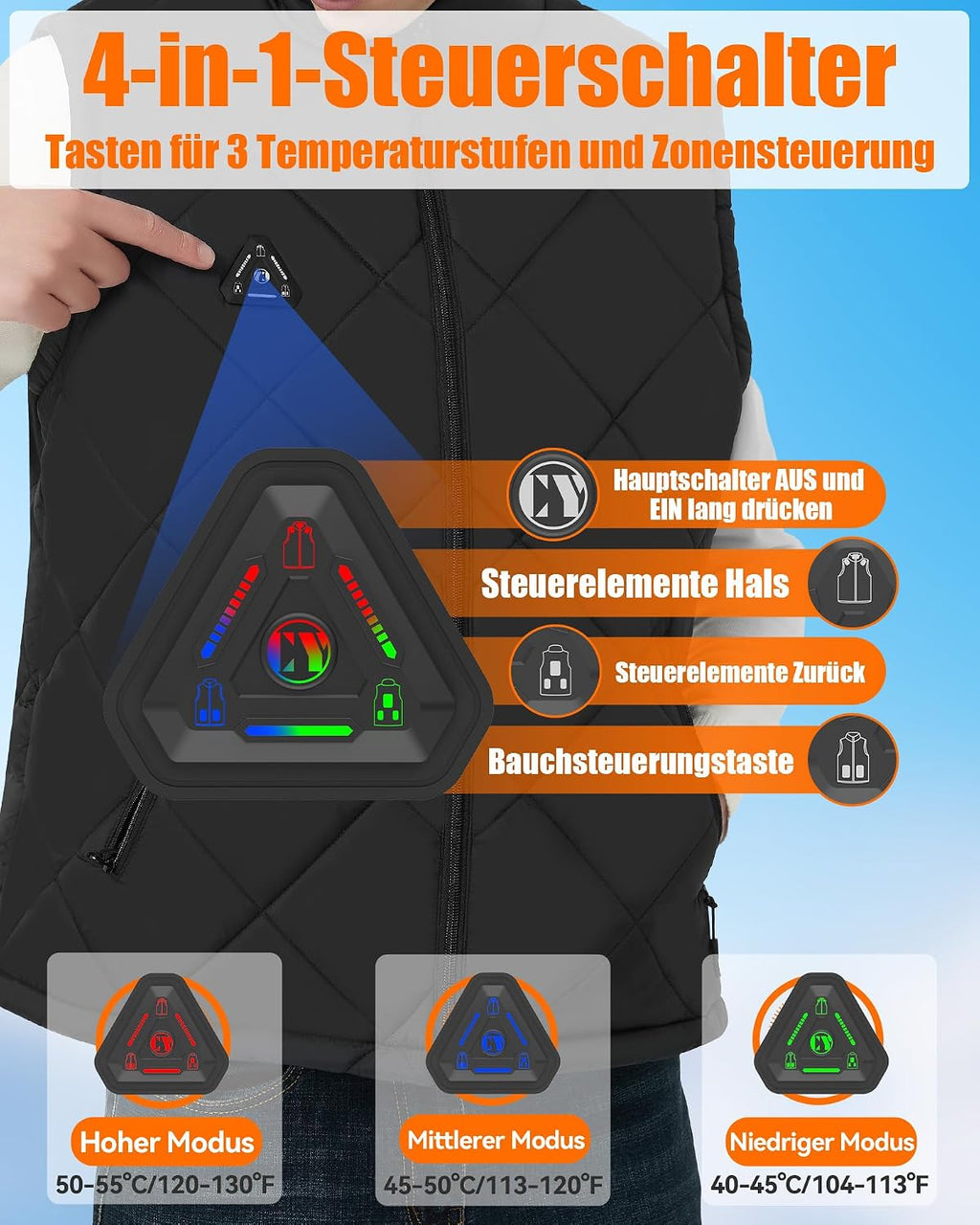 CYCYHEAT Beheizbare Weste Für Damen Und Herren Mit Akku, Elektrische Heizweste Mit 3 Heizstufen, Leichte Wärmeweste Für Outdoor, Arbeit Und Alltag