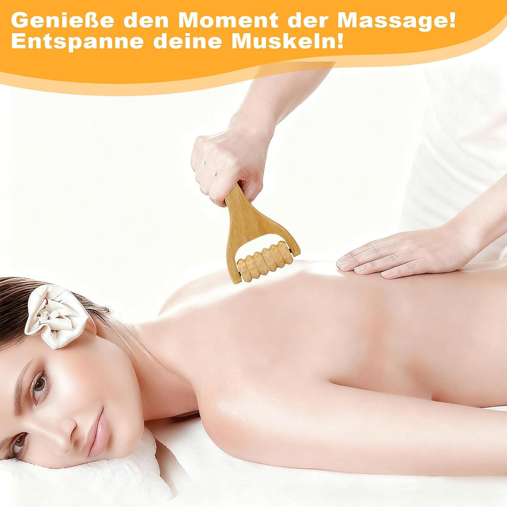 Massageroller Holz, 3 Stück Faszienrolle Holz