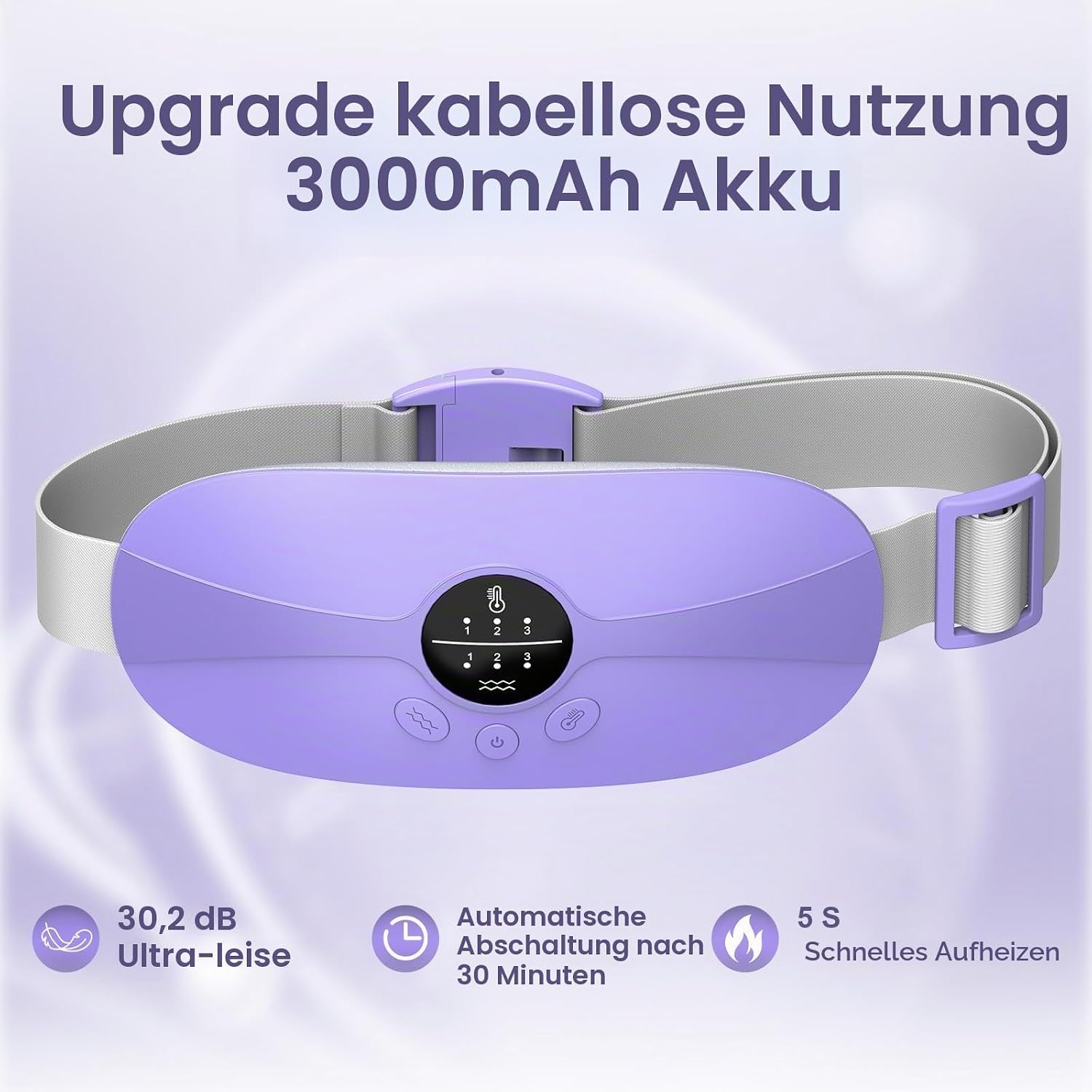 Tragbares Heizkissen, Perioden Wärmegürtel Mit 3 Temperatur Einstellbar Und Vibrationsmodi, Wärmegürtel Periode Linderung Von Rücken-, Bauch- Und Magenschmerzen (Dark Purple)