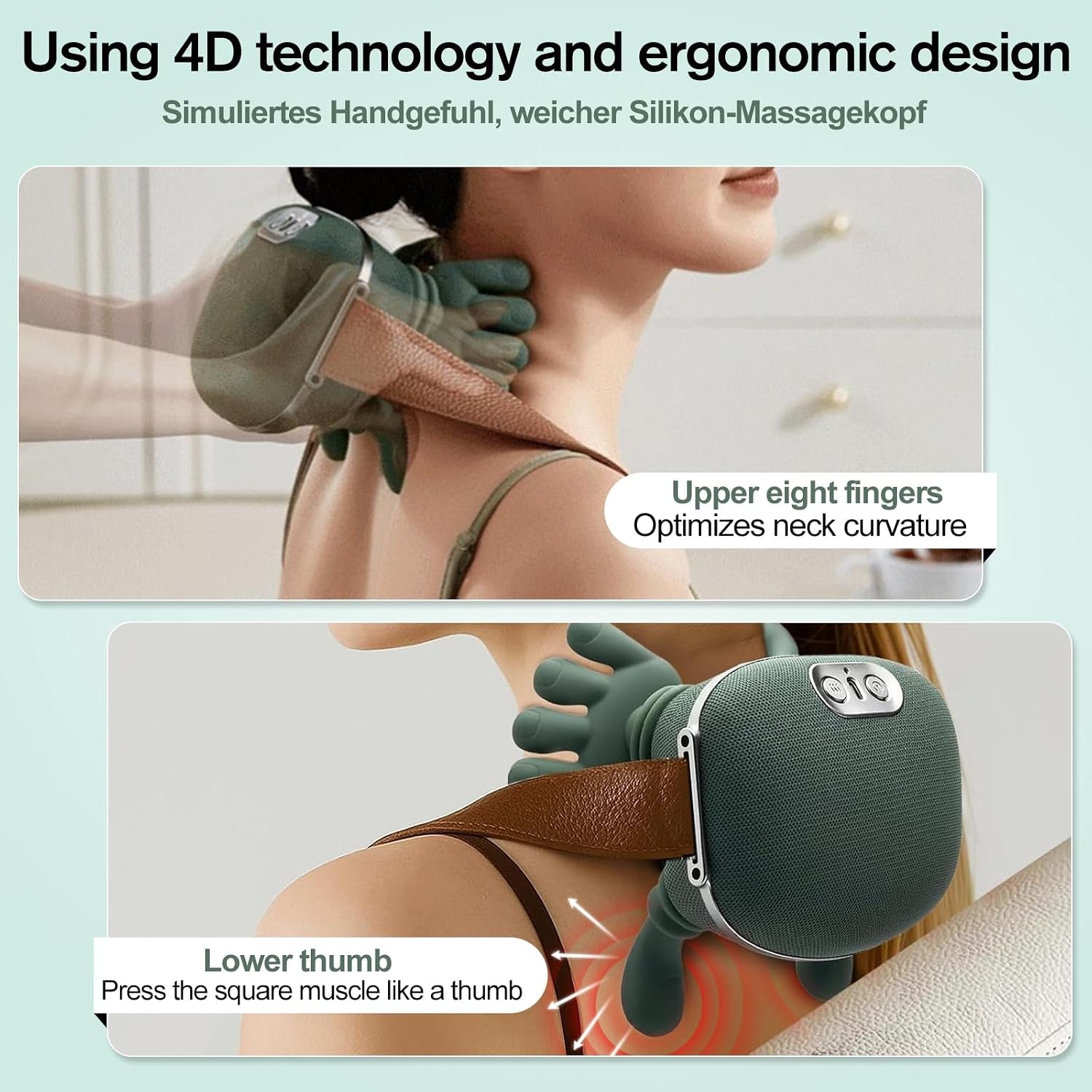 4D Nackenmassagegerät Kabellos, 3 Massagegrade & 2 Temperaturstufen