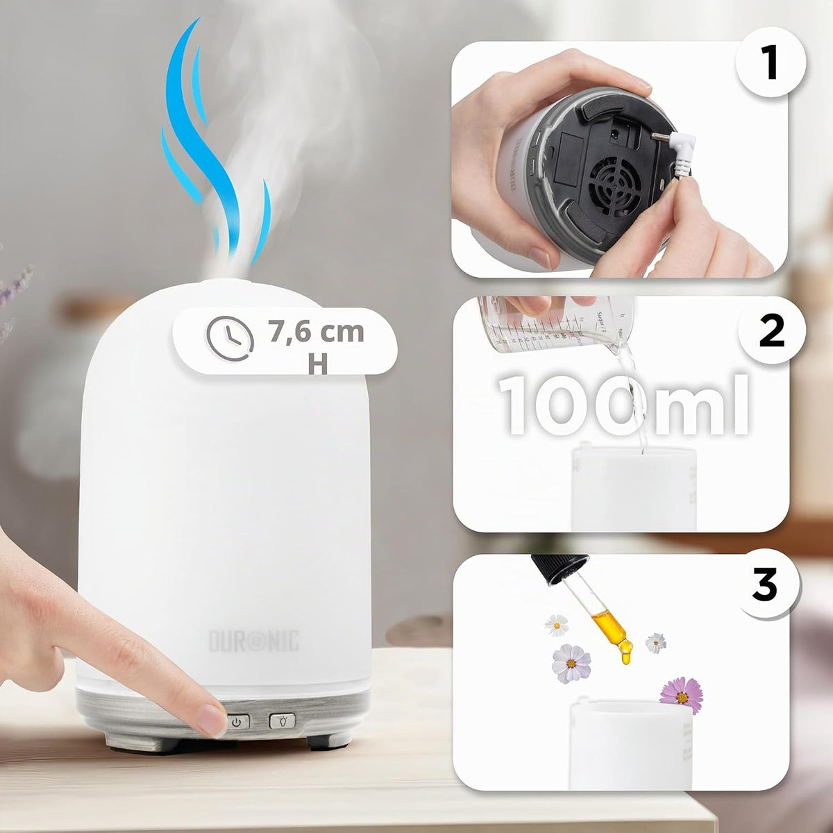 Duronic AD13 Aroma Diffuser, Luftbefeuchter Mit 100Ml Tank, Mit 7 Farben
