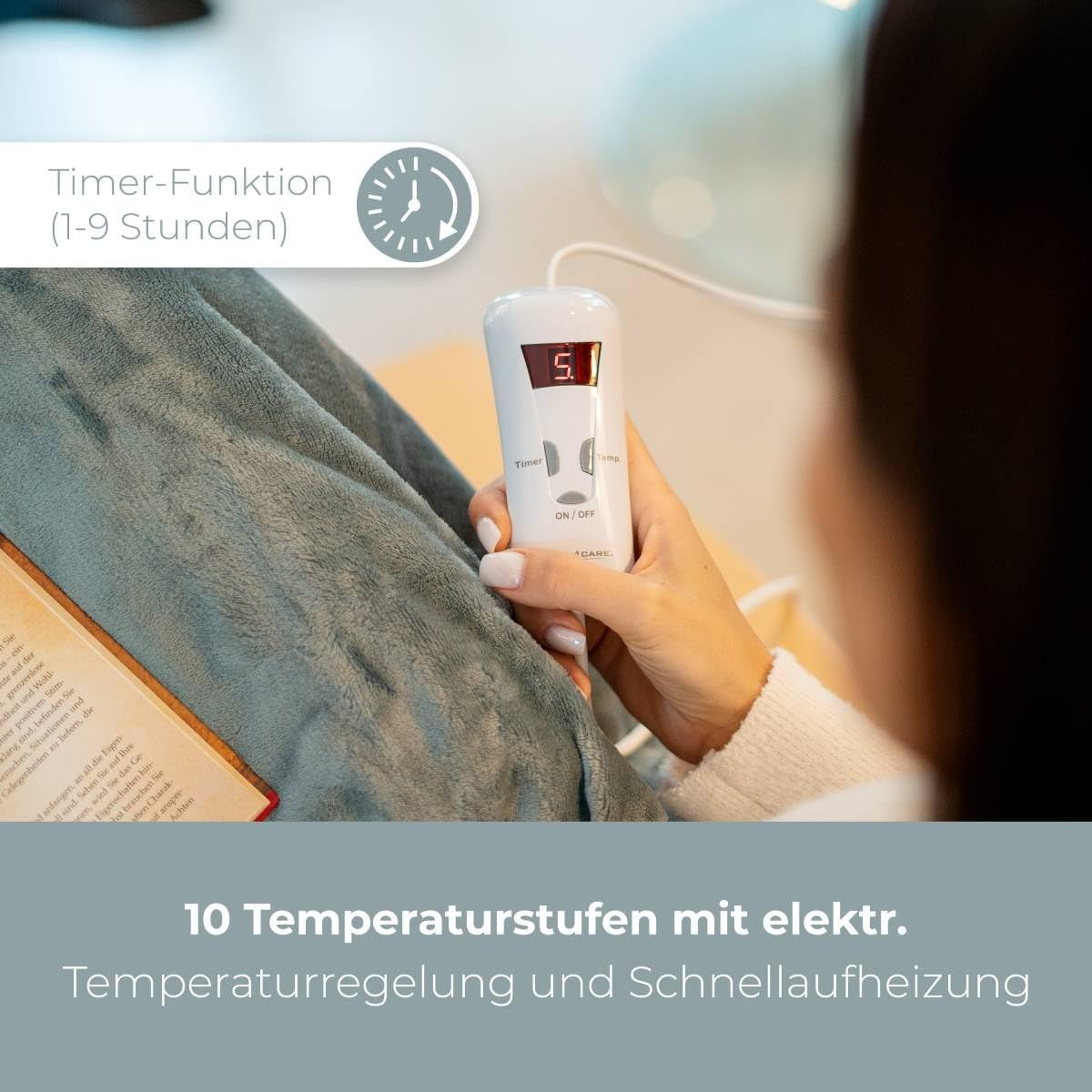 Proficare PC-WZD 3061 Elektrische Wärmedecke, Kuscheldecke, Heizdecke Für Langanhaltende Und Gleichmäßig Flauschige Wärme (Flauschig Und Hautsympathisch), Einstellbarer Timer