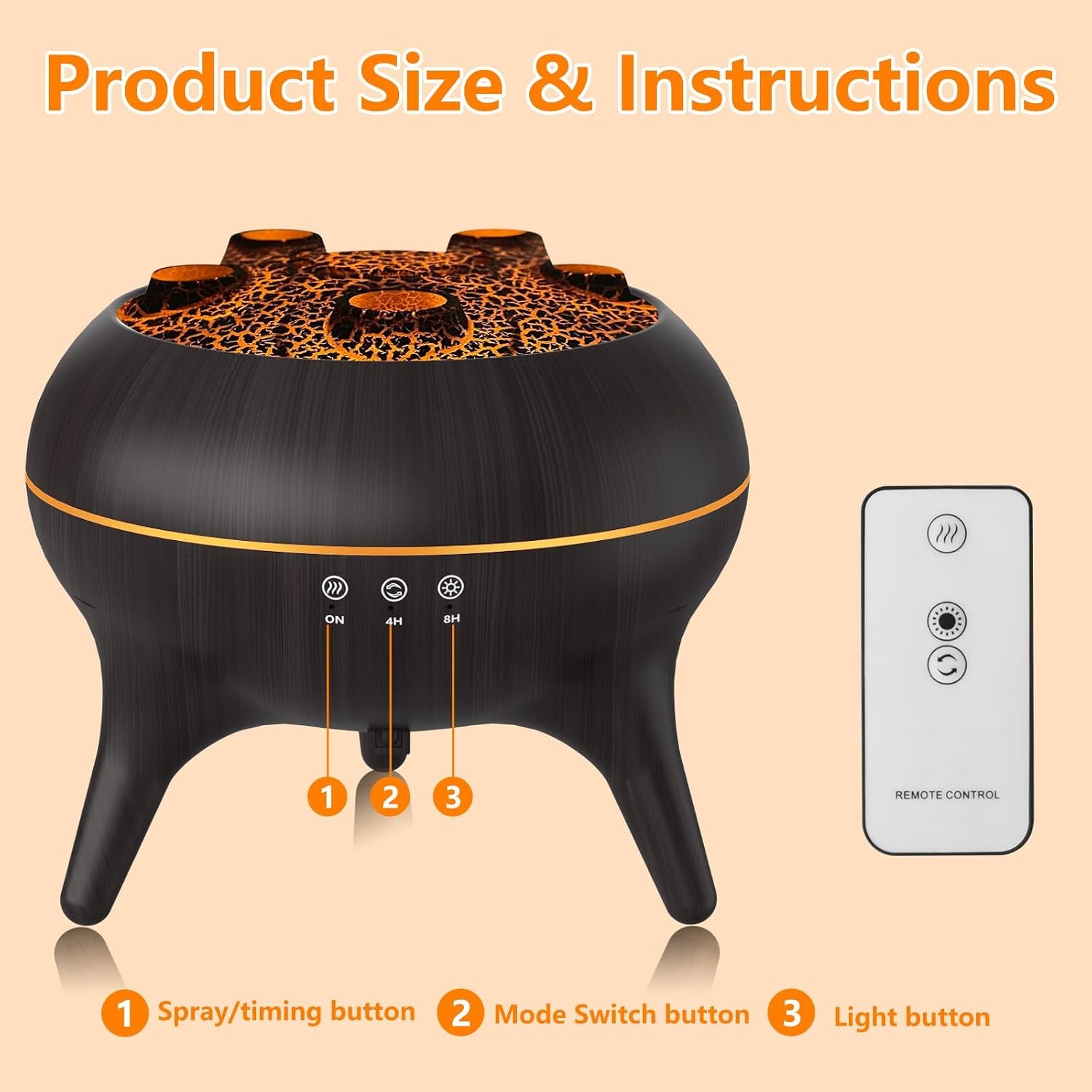 Flammen Aroma Diffuser, 250Ml Luftbefeuchter Schlafzimmer, 2 Spray Muster Duftöl Diffuser,Air Diffuser Humidifier Mit 7 Farben Led-Licht & Timing-Funktion Defuser Für Kinder