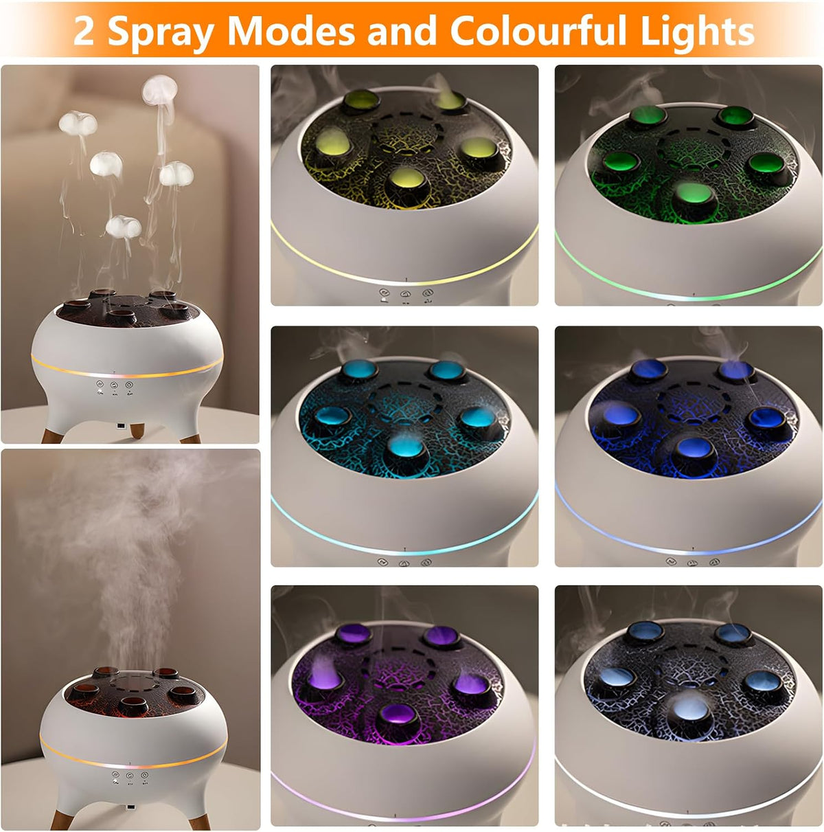 250ml Bedroom Humidifier, Fragrance Oil Diffuser with 2 Spray Modes, 7-Color LED Light, and Timer Function
