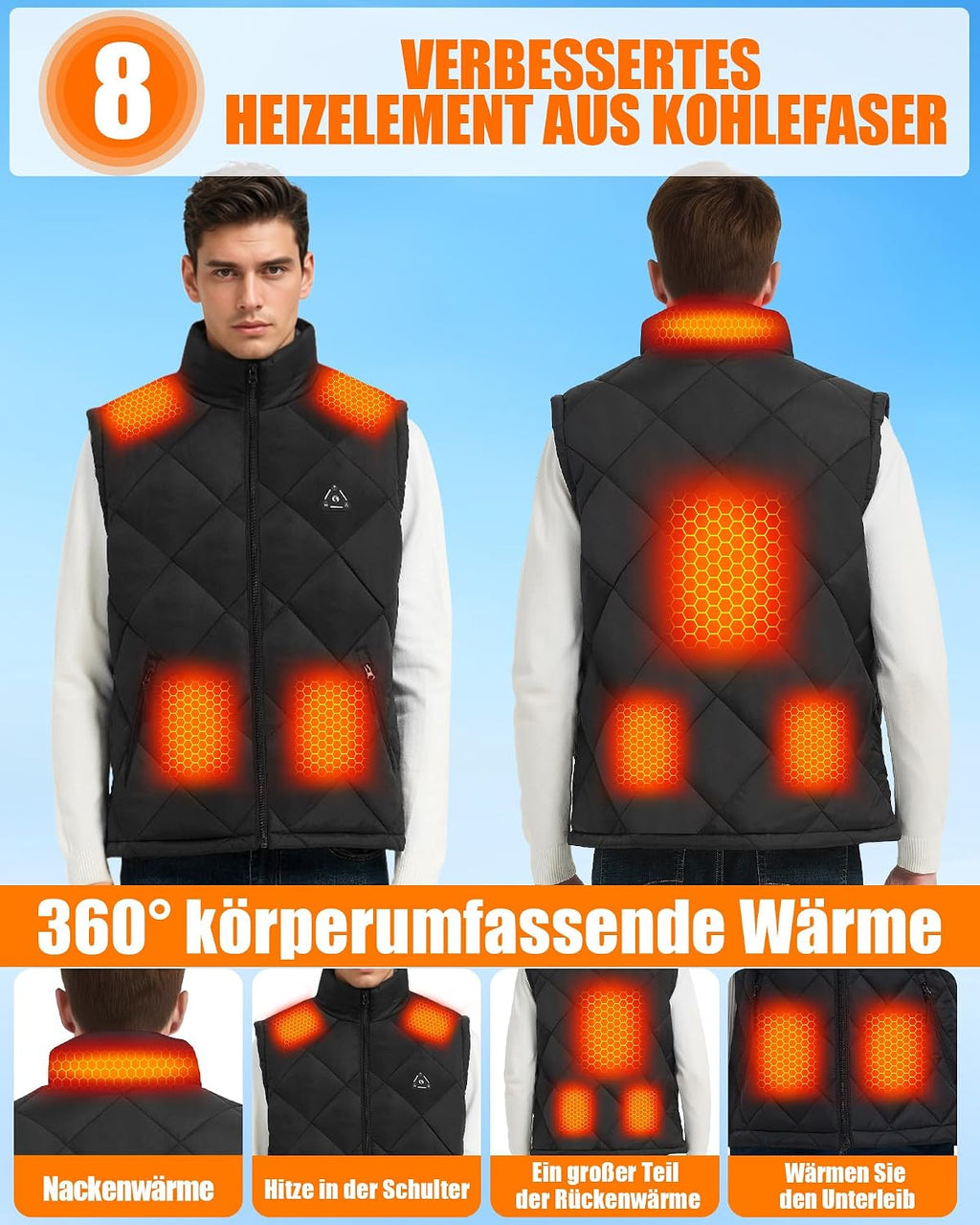 CYCYHEAT Beheizbare Weste Für Damen Und Herren Mit Akku, Elektrische Heizweste Mit 3 Heizstufen, Leichte Wärmeweste Für Outdoor, Arbeit Und Alltag