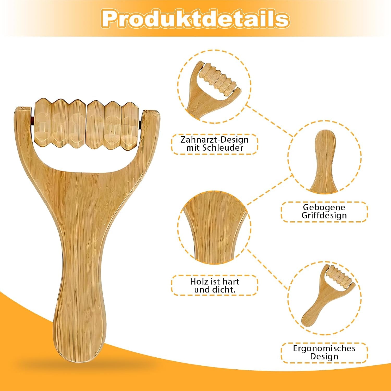 Massageroller Holz, 3 Stück Faszienrolle Holz