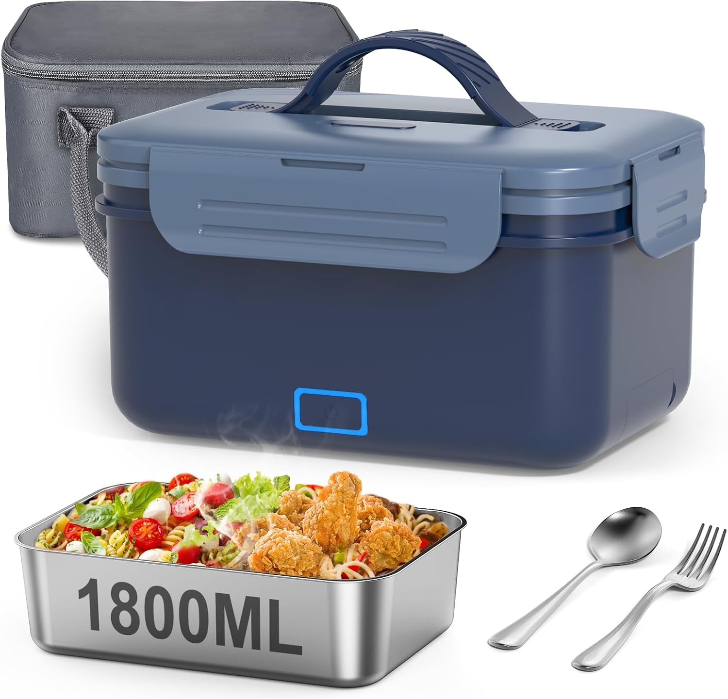 1,8L Elektrische Lunchbox Kabellos, 8000Mah Wiederaufladbare Batterie Heated Lunch Box, 75W Schnellaufhezung & Warmhaltefunktion,Selbstaufwärmende Lebensmittelwärmer Für Auto,Lkw,Büro,Camping,Outdoor