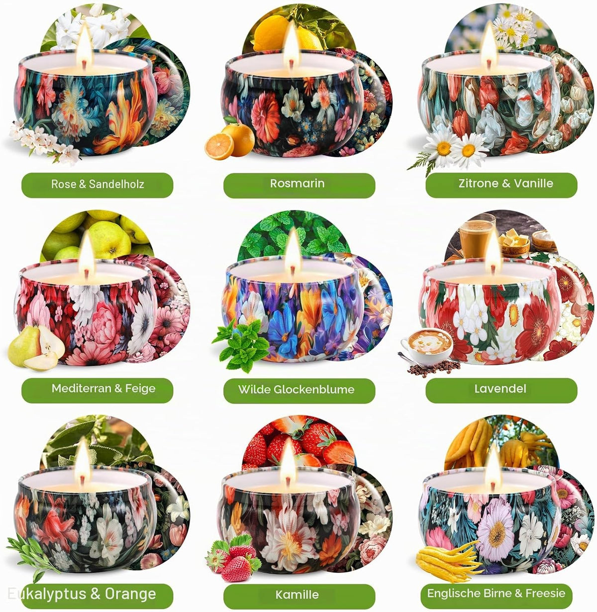 9 Stück Duftkerzen Geschenkset, Duftkerzen Set Für Frauen, Scented Candle, Natürliches Sojawachs Kerze, Kerzen Geschenk Für Weihnachten, Geburtstag, Valentinstag, Halloween (9 Düfte)