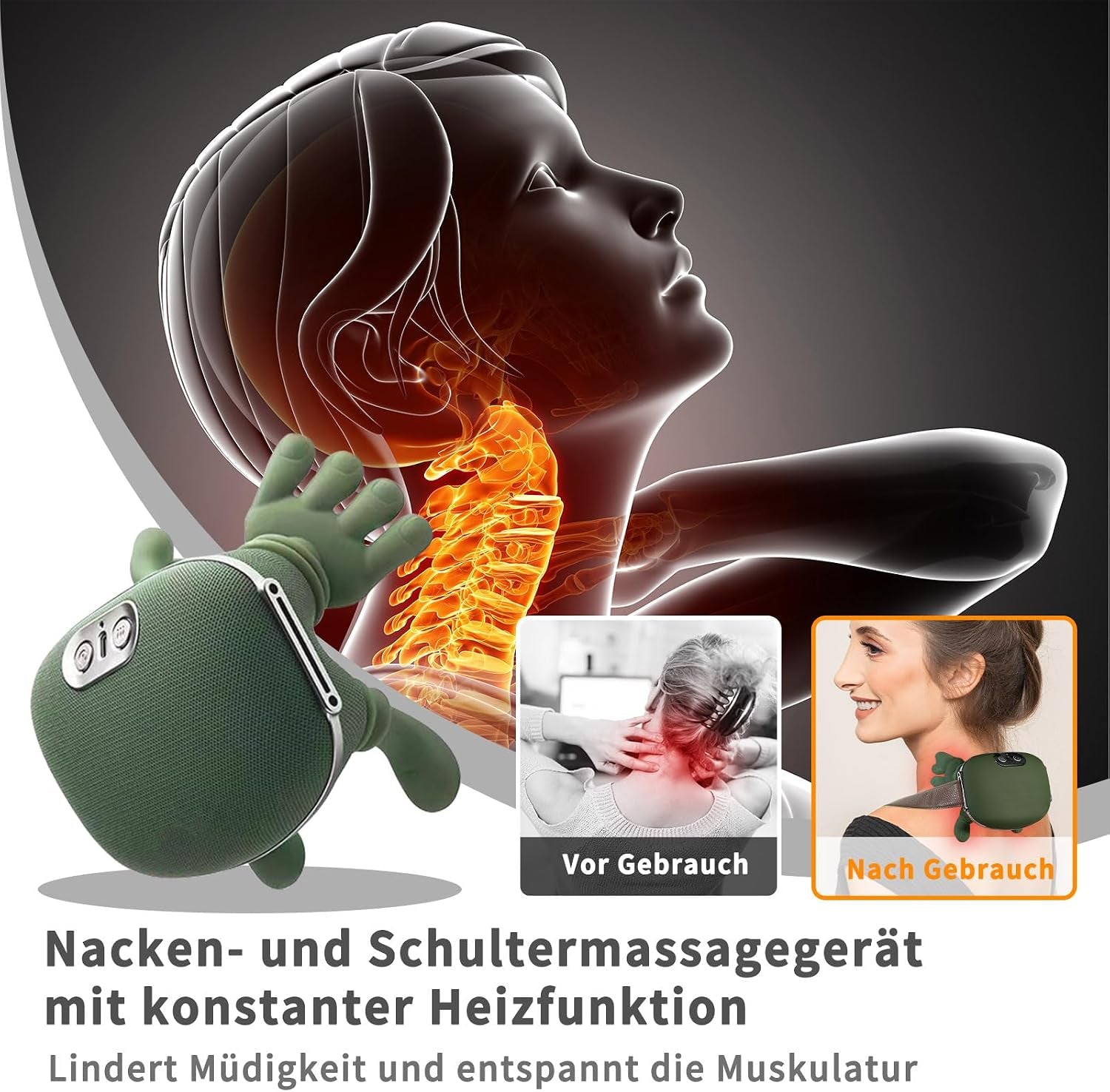 Massage Master for Shoulder, Neck, 4D Nackenmassagegerät, Nackenmassagegerät Mit Wärmefunktion,Zur Linderung Von Schulter Und Nackenschmerzen, Tragbar Und Wiederaufladbar Für Zuhause Und Büro