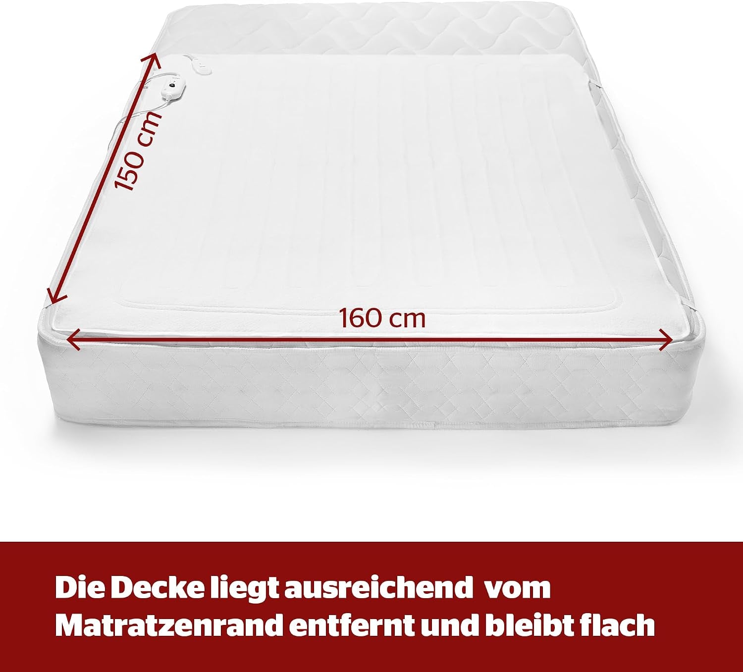 Comfort Control Wärmeunterbett 150X160Cm | Heizdecke Bett Mit 3 Heizstufen, Ultraschnelles, Aufheizen Elastische Bander Waschmaschinen Waschbar | Heizunterlage Bett Heizmatte | 150X160Cm