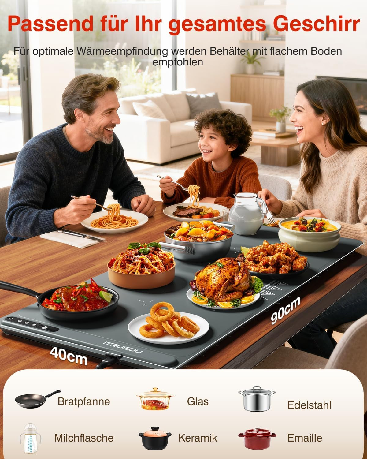 Itrusou Electric Warming Tray for Food, Portable Roll-Up Silicone Heating Mat, Full Surface Even Heating, XL Large 35 X 16 Inch Food Warmer for Parties, Buffet & Home Use