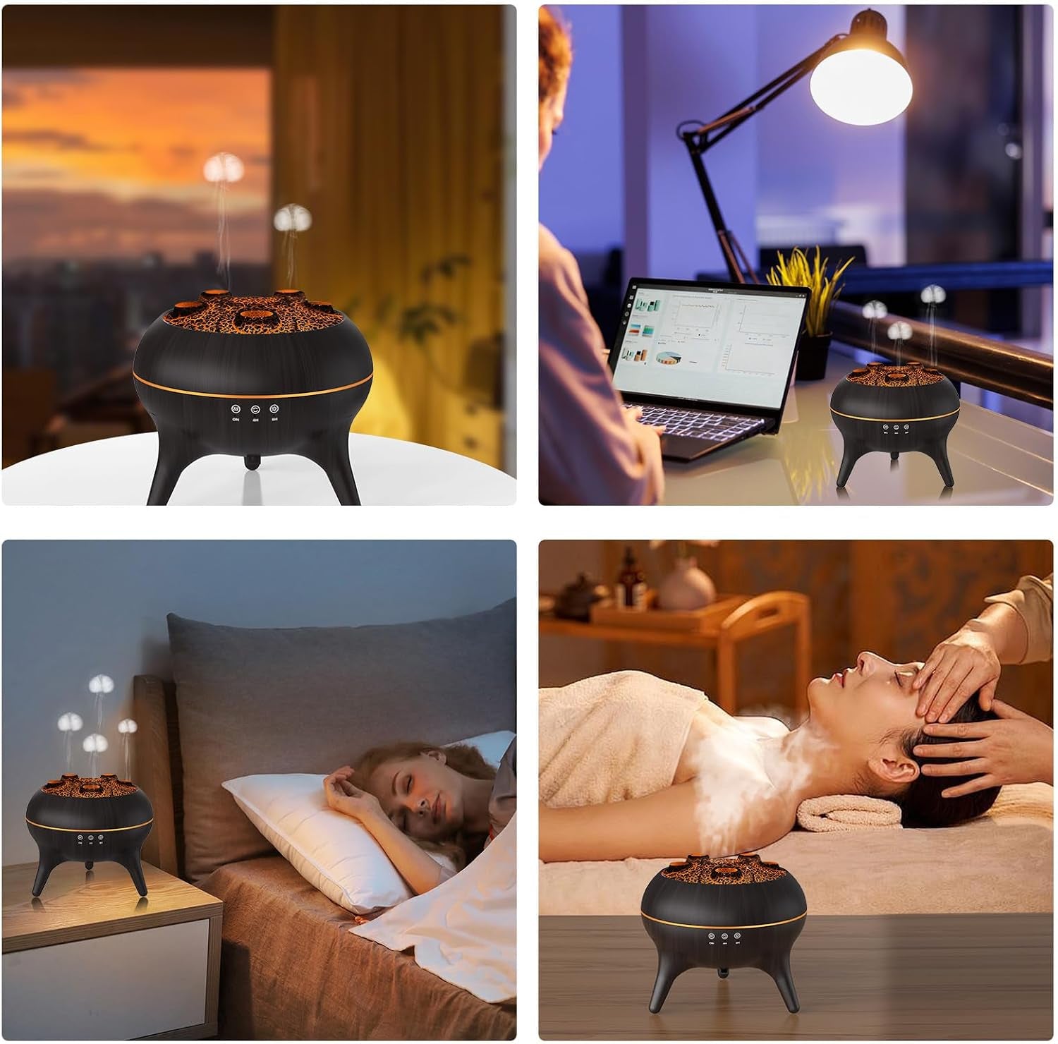 Flammen Aroma Diffuser, 250Ml Luftbefeuchter Schlafzimmer, 2 Spray Muster Duftöl Diffuser,Air Diffuser Humidifier Mit 7 Farben Led-Licht & Timing-Funktion Defuser Für Kinder