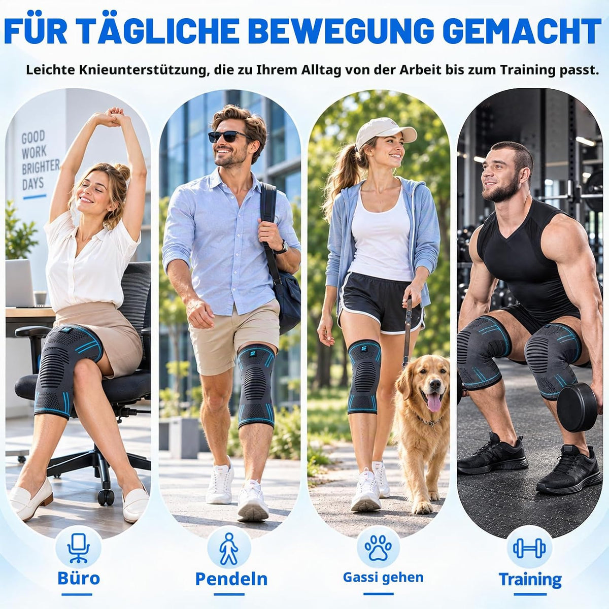 2Er Set Kniebandage Für Männer/Damen, Atmungsaktiv Rutschfest-Xl