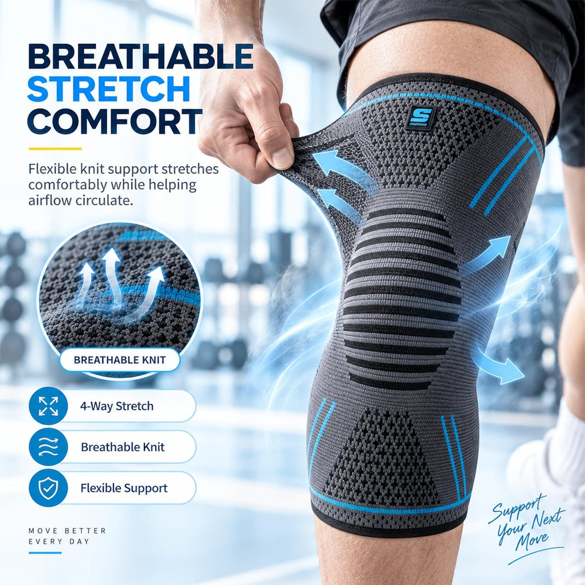 2Er Set Kniebandage Für Männer/Damen, Atmungsaktiv Rutschfest-Xl