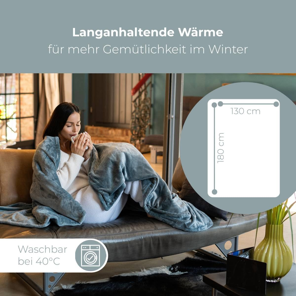 Proficare PC-WZD 3061 Elektrische Wärmedecke, Kuscheldecke, Heizdecke Für Langanhaltende Und Gleichmäßig Flauschige Wärme (Flauschig Und Hautsympathisch), Einstellbarer Timer