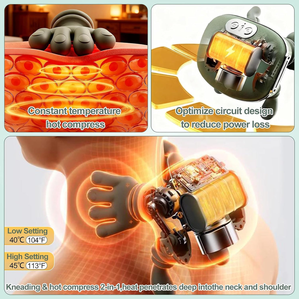 4D Nackenmassagegerät Kabellos, 3 Massagegrade & 2 Temperaturstufen