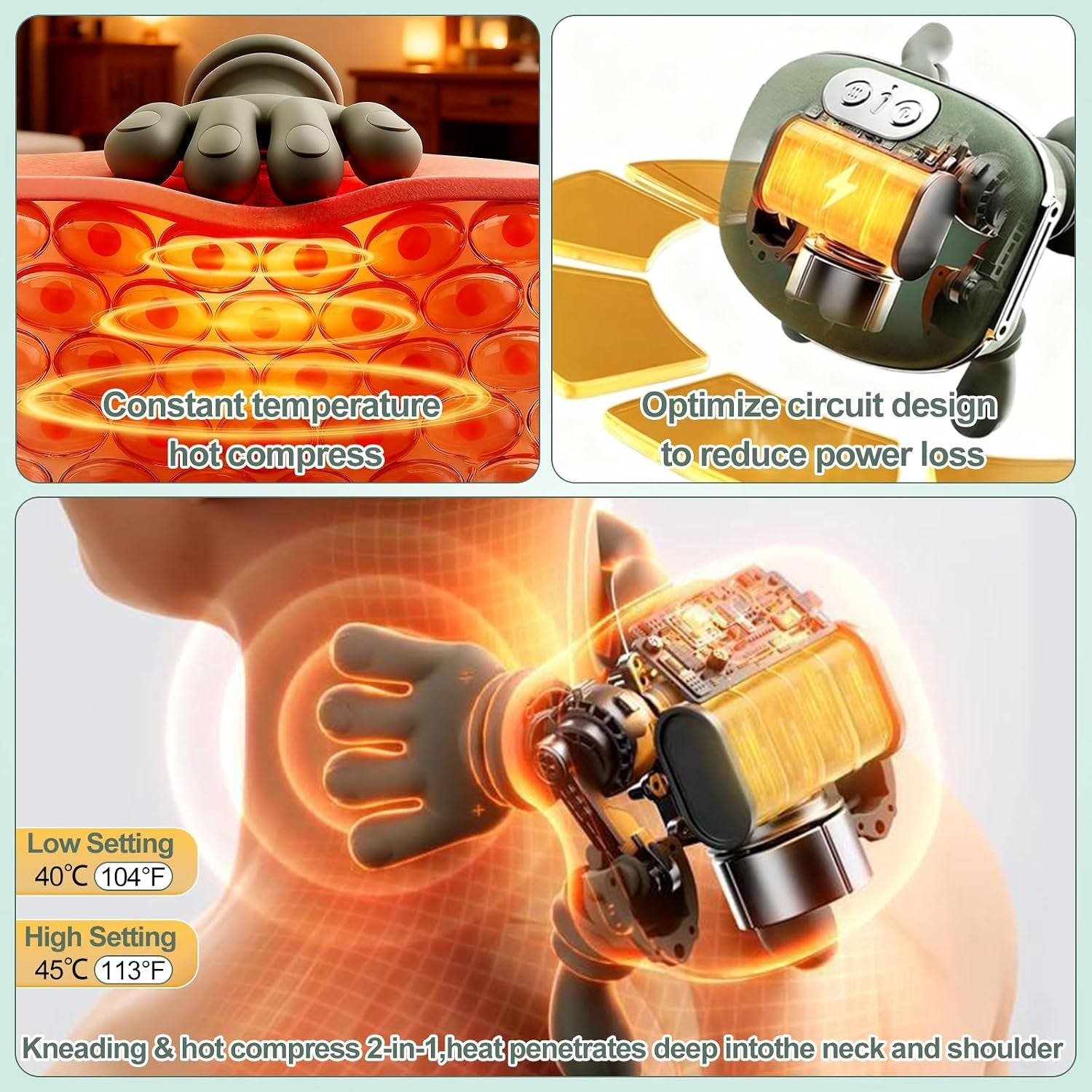 4D Nackenmassagegerät Kabellos, 3 Massagegrade & 2 Temperaturstufen