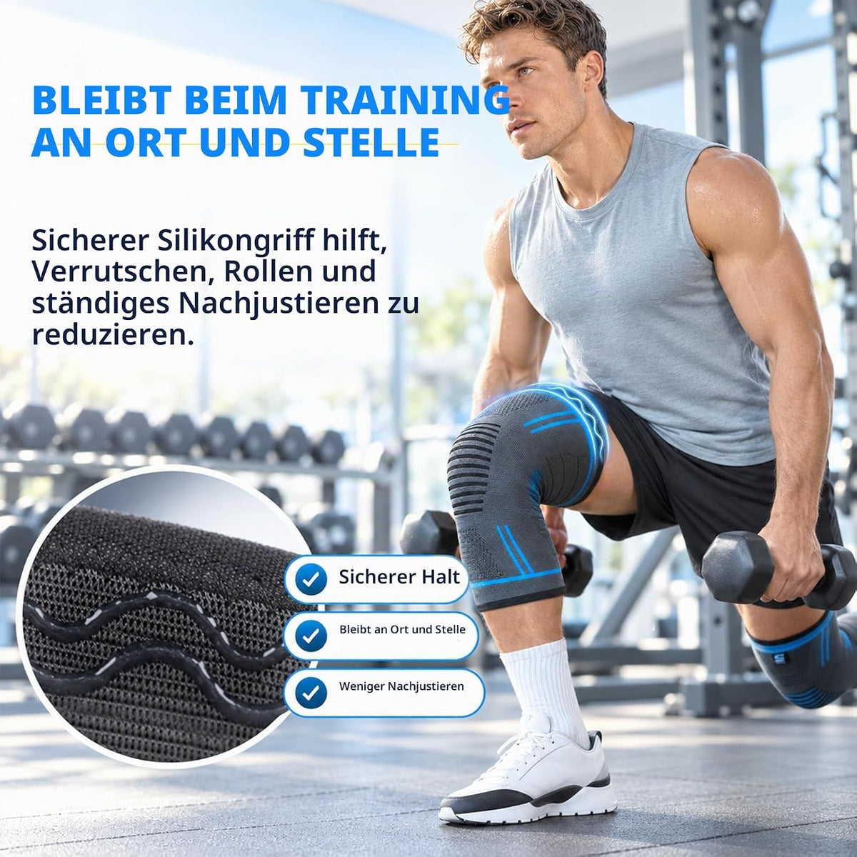 2Er Set Kniebandage Für Männer/Damen, Atmungsaktiv Rutschfest-Xl