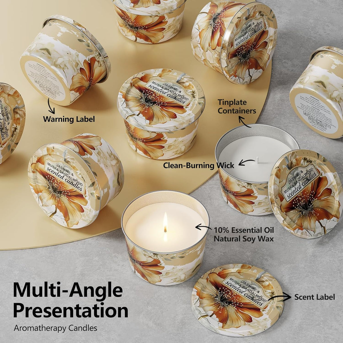 Duftkerze Scented Candles-Lavender & Thyme, Vanilla Cake, Jasmine & Musk & Sandalwood, 3 X 70G, Brenndauer Ca. 30 Stunden