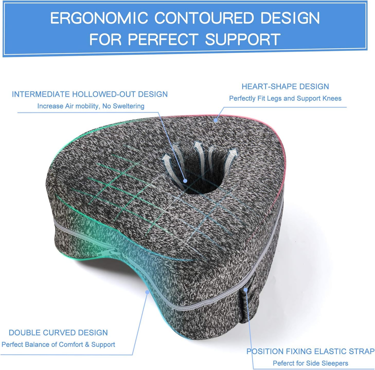 Heart-Shaped Knee Pillow, Memory Foam, 24 × 25 × 15 Cm