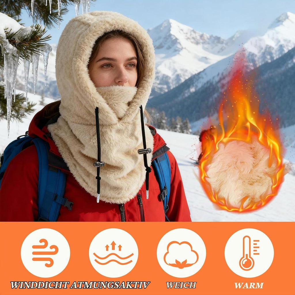 Plüsch Sturmhaube Damen Herren Kapuzenschal Winter Thermo Skimaske Mit Nackenwärmer Multifunktionale Wolle Balaclava Wintermütze Damen Unisex Für Sport Und Outdoor