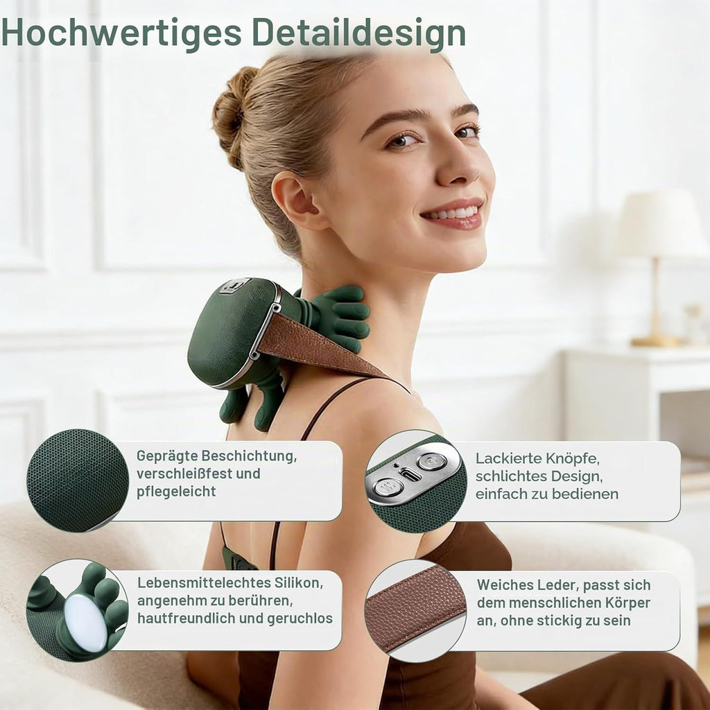 4D Nackenmassagegerät Kabellos, 3 Massagegrade & 2 Temperaturstufen