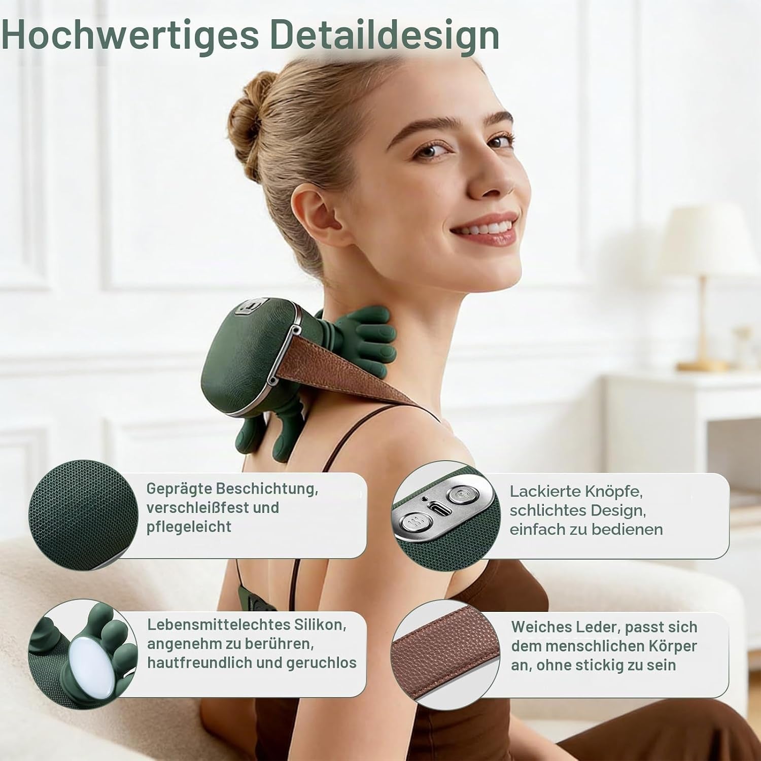 4D Nackenmassagegerät Kabellos, 3 Massagegrade & 2 Temperaturstufen