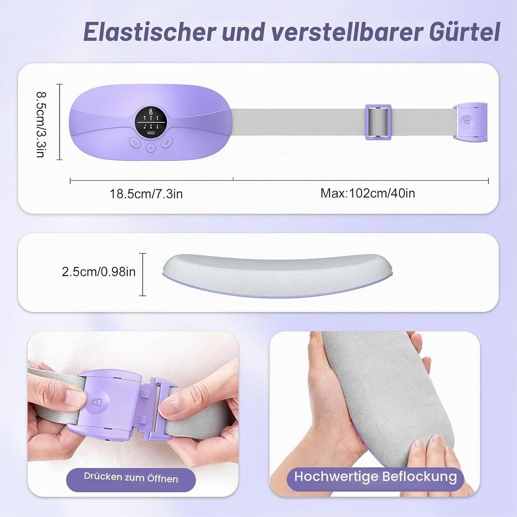 Tragbares Heizkissen, Perioden Wärmegürtel Mit 3 Temperatur Einstellbar Und Vibrationsmodi, Wärmegürtel Periode Linderung Von Rücken-, Bauch- Und Magenschmerzen (Dark Purple)