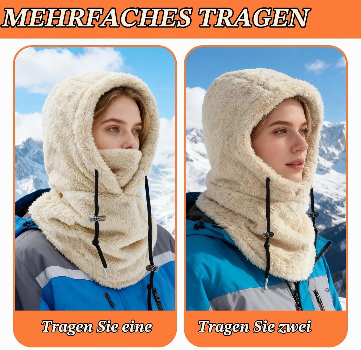 Plüsch Sturmhaube Damen Herren Kapuzenschal Winter Thermo Skimaske Mit Nackenwärmer Multifunktionale Wolle Balaclava Wintermütze Damen Unisex Für Sport Und Outdoor