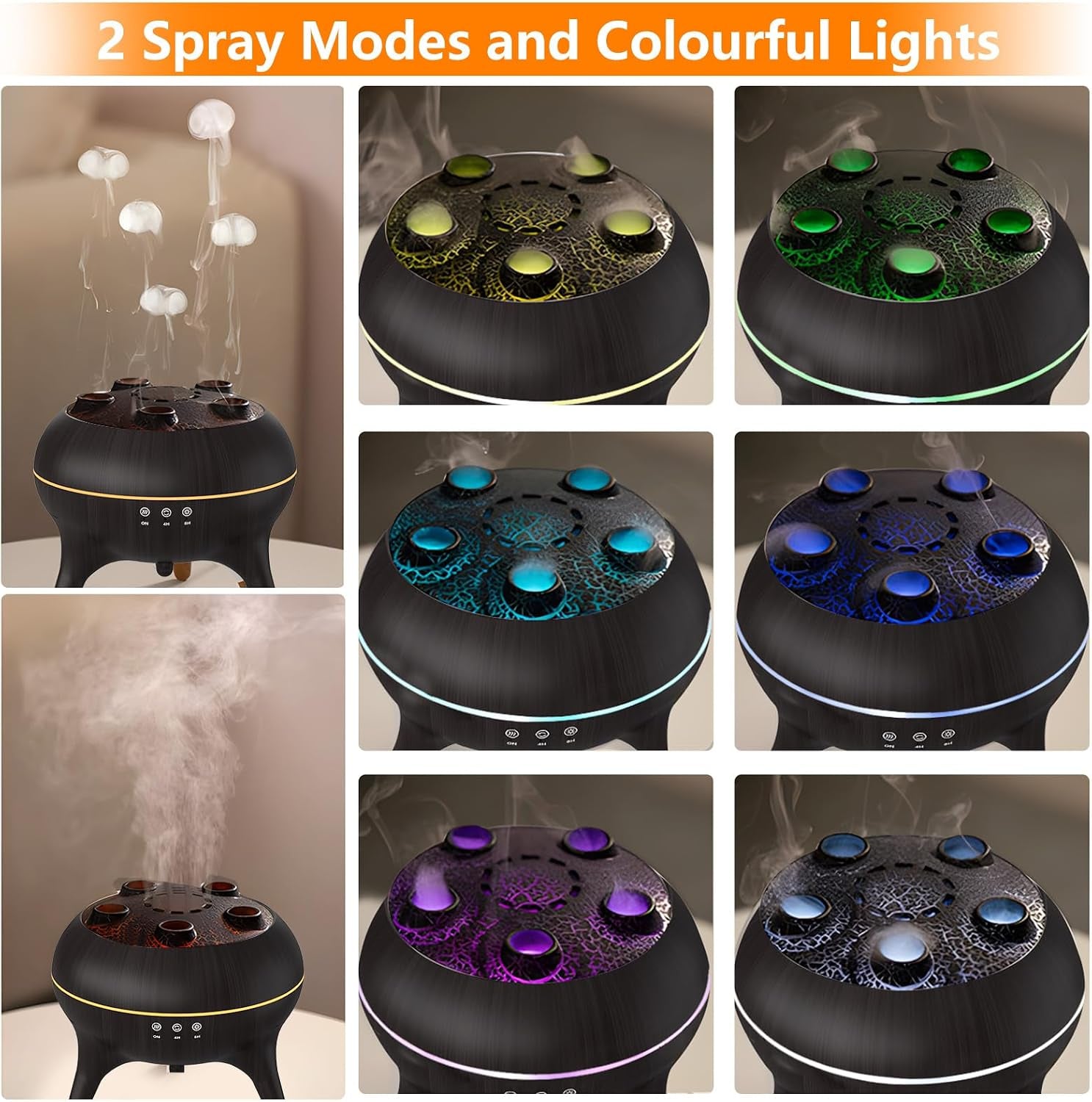 Flammen Aroma Diffuser, 250Ml Luftbefeuchter Schlafzimmer, 2 Spray Muster Duftöl Diffuser,Air Diffuser Humidifier Mit 7 Farben Led-Licht & Timing-Funktion Defuser Für Kinder