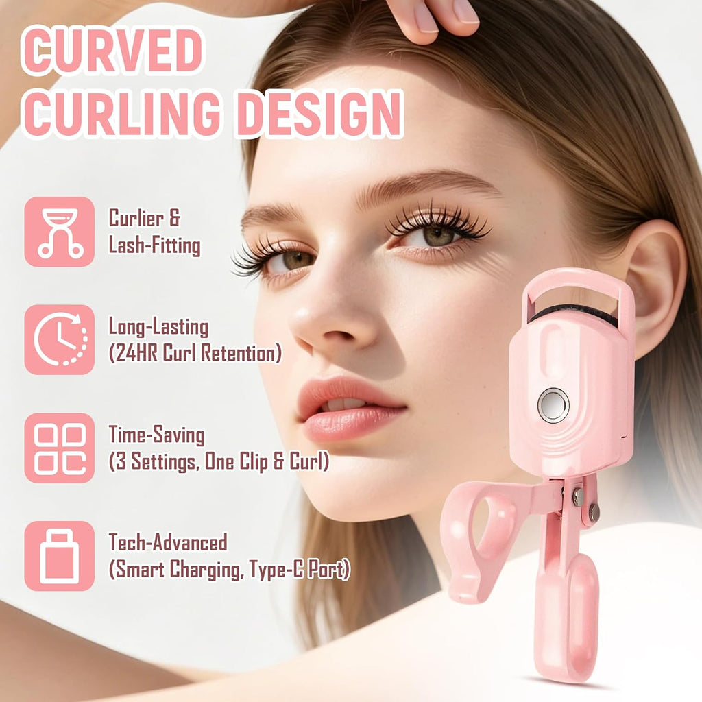 Wimpernzange Beheizbar, Heated Eyelash Curler– Natürliche 24H-Krausung, Gewölbtes Design Passend Zur Augenform, Tragbar Mit Type-C Aufladung