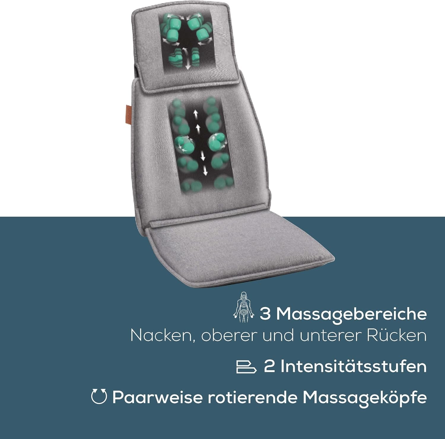 Beurer MG 330 Shiatsu-Massagesitzauflage, 3 Massagebereiche Und 2 Intensitäten, Tiefenwirksame Massage Für Nacken, Oberen Und Unteren Rücken, Handsimulierende Massage Im Nackenbereich, Grau