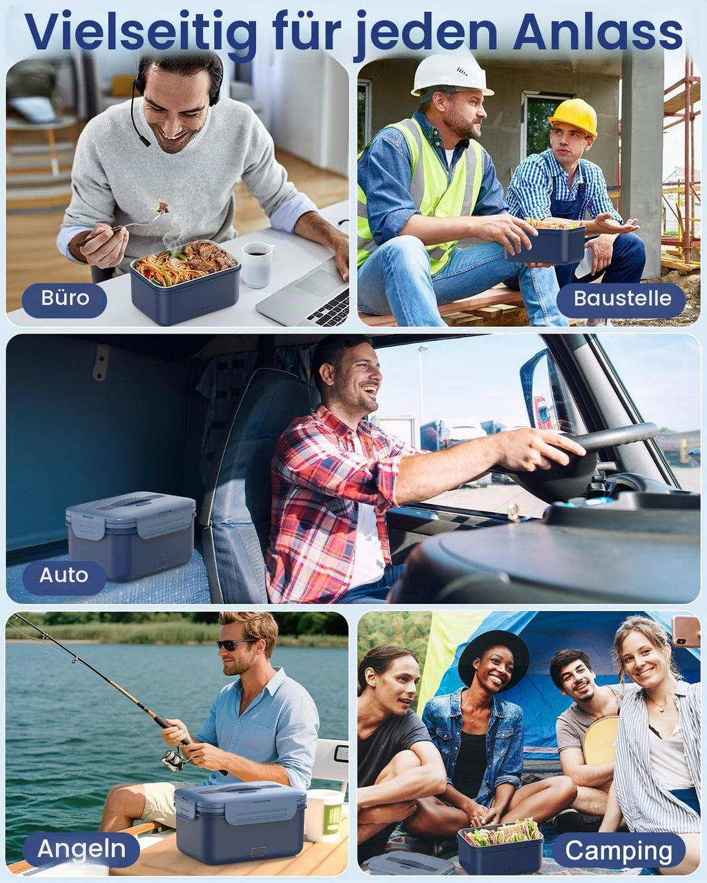 1,8L Elektrische Lunchbox Kabellos, 8000Mah Wiederaufladbare Batterie Heated Lunch Box, 75W Schnellaufhezung & Warmhaltefunktion,Selbstaufwärmende Lebensmittelwärmer Für Auto,Lkw,Büro,Camping,Outdoor