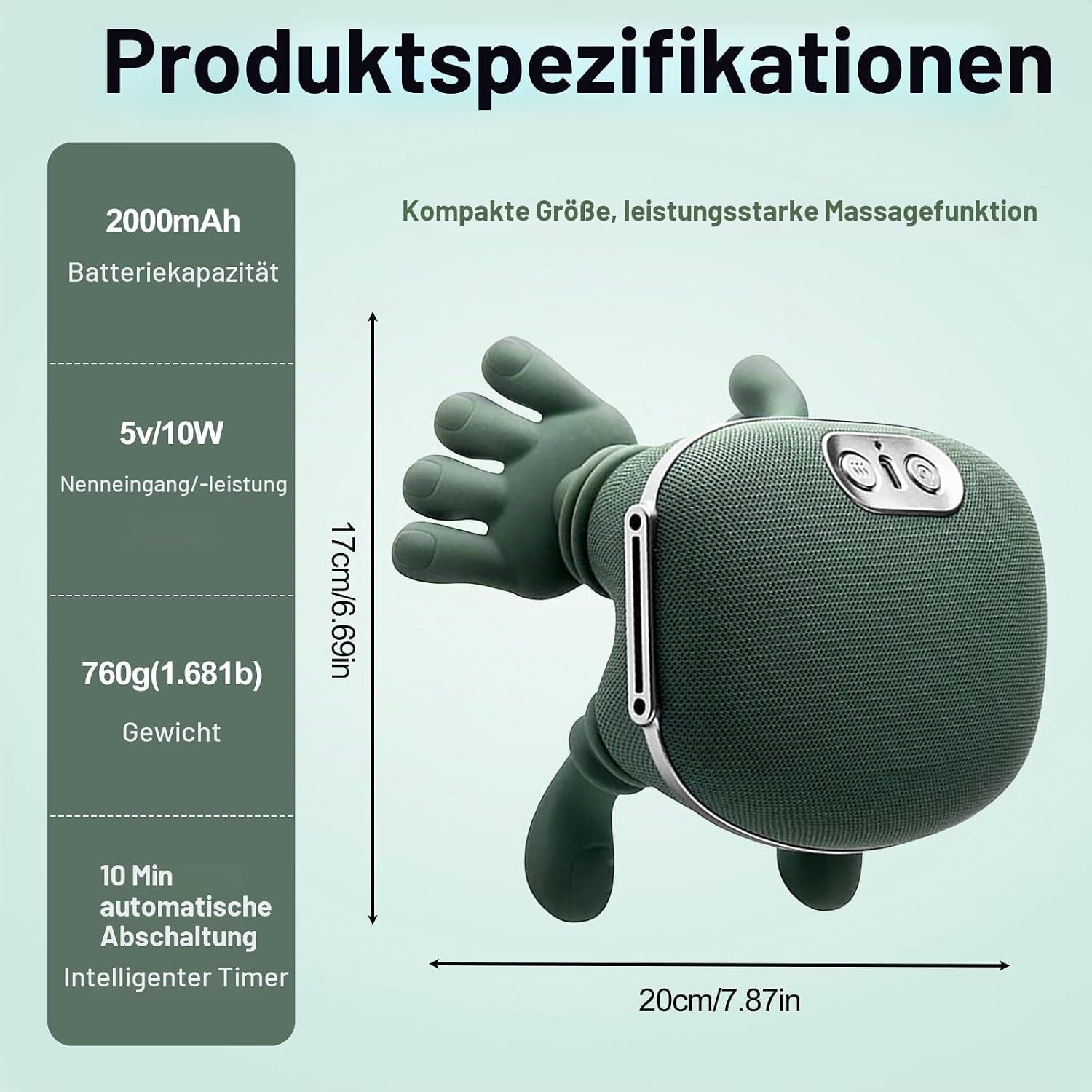 4D Nackenmassagegerät Kabellos, 3 Massagegrade & 2 Temperaturstufen