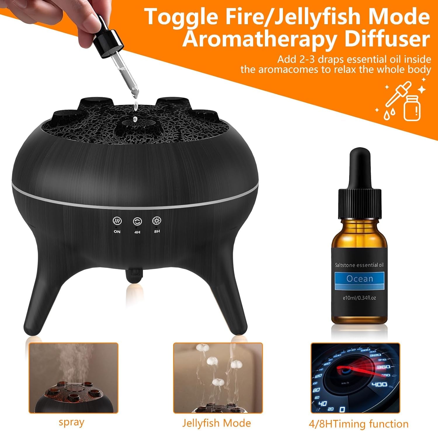 Flammen Aroma Diffuser, 250Ml Luftbefeuchter Schlafzimmer, 2 Spray Muster Duftöl Diffuser,Air Diffuser Humidifier Mit 7 Farben Led-Licht & Timing-Funktion Defuser Für Kinder