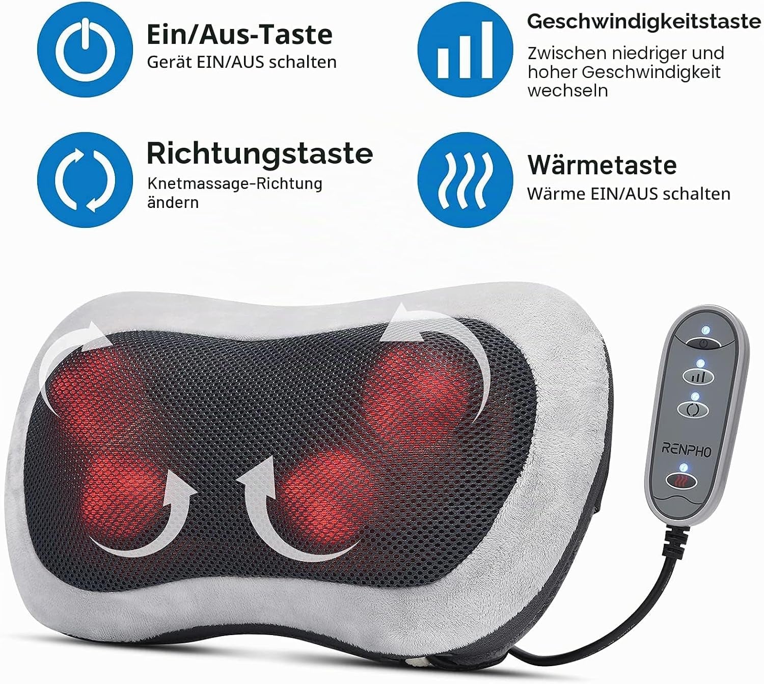 RENPHO Massagekissen Für Rücken Nacken Schulter, Shiatsu Massagegerät