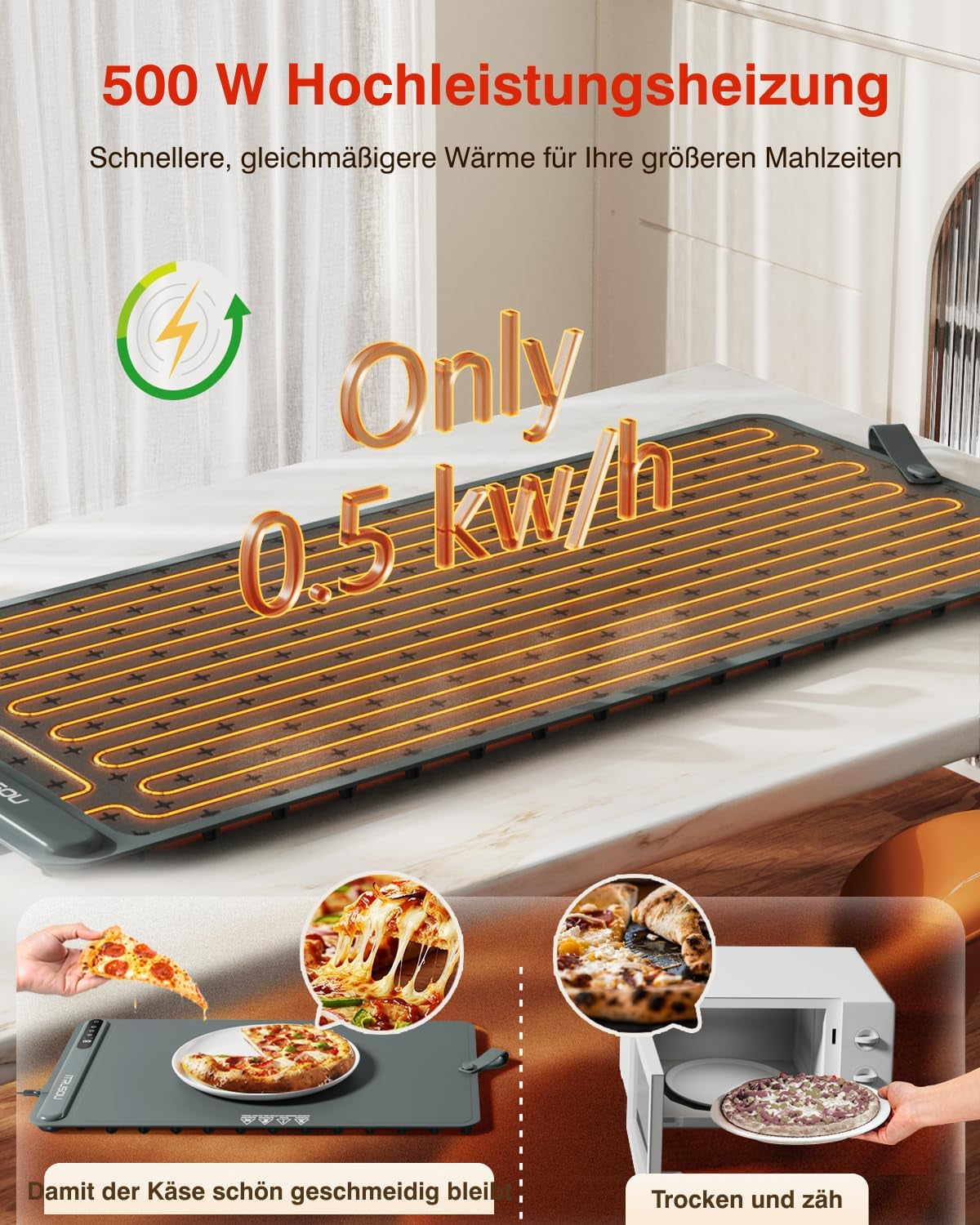Itrusou Electric Warming Tray for Food, Portable Roll-Up Silicone Heating Mat, Full Surface Even Heating, XL Large 35 X 16 Inch Food Warmer for Parties, Buffet & Home Use