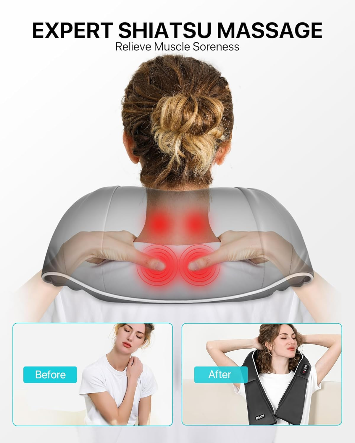 Nackenmassagegerät Mit Wärme, 3D Neck Massager Shiatsu Massagegerät Für Rücken Schulter, Weihnachtsgeschenke Für Papa Mama, Rückenmassagegerät Für Frauen Männer