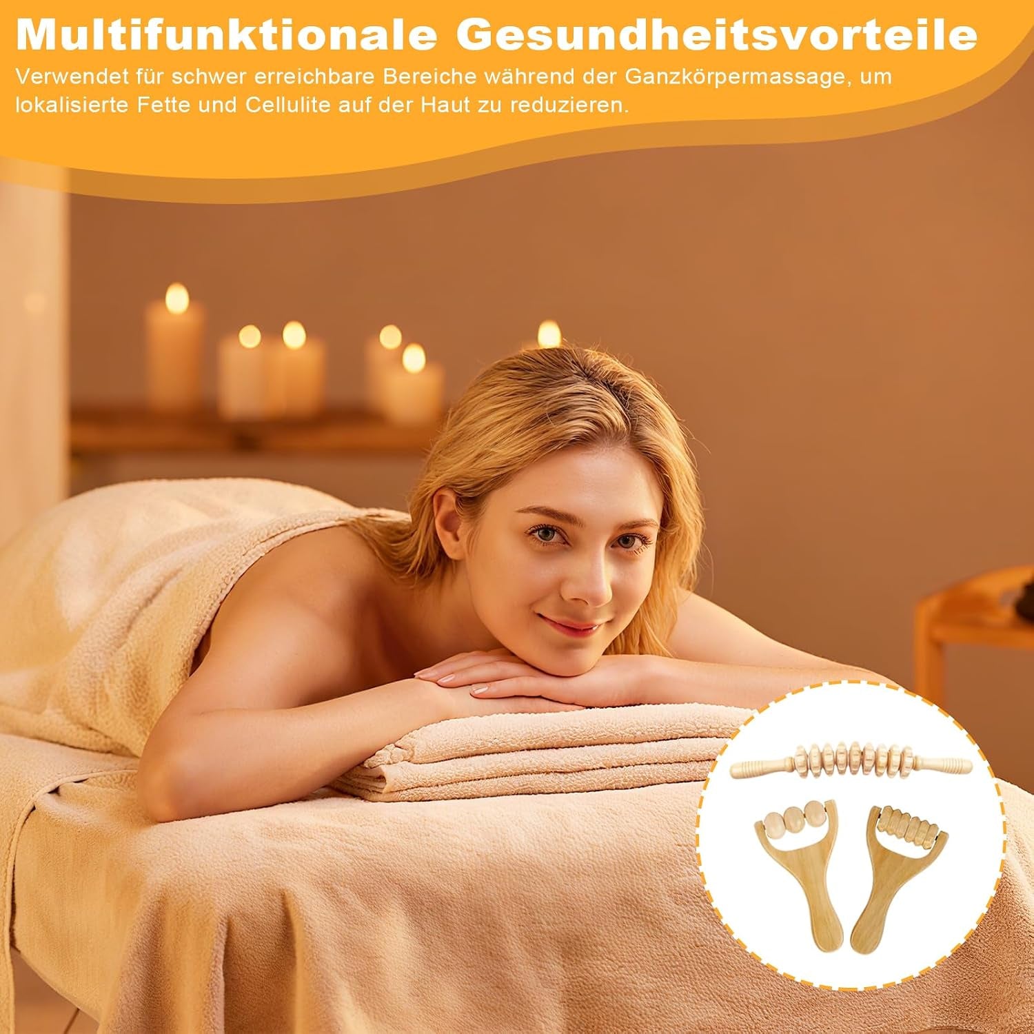 Massageroller Holz, 3 Stück Faszienrolle Holz