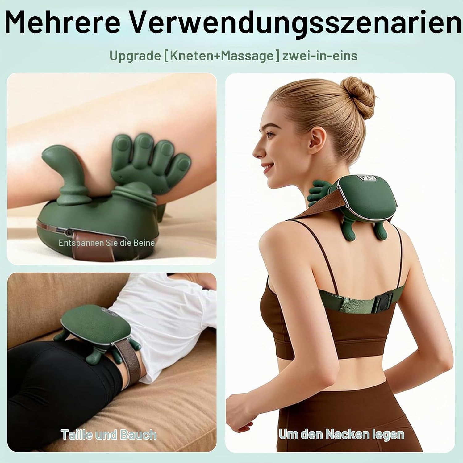 4D Nackenmassagegerät Kabellos, 3 Massagegrade & 2 Temperaturstufen
