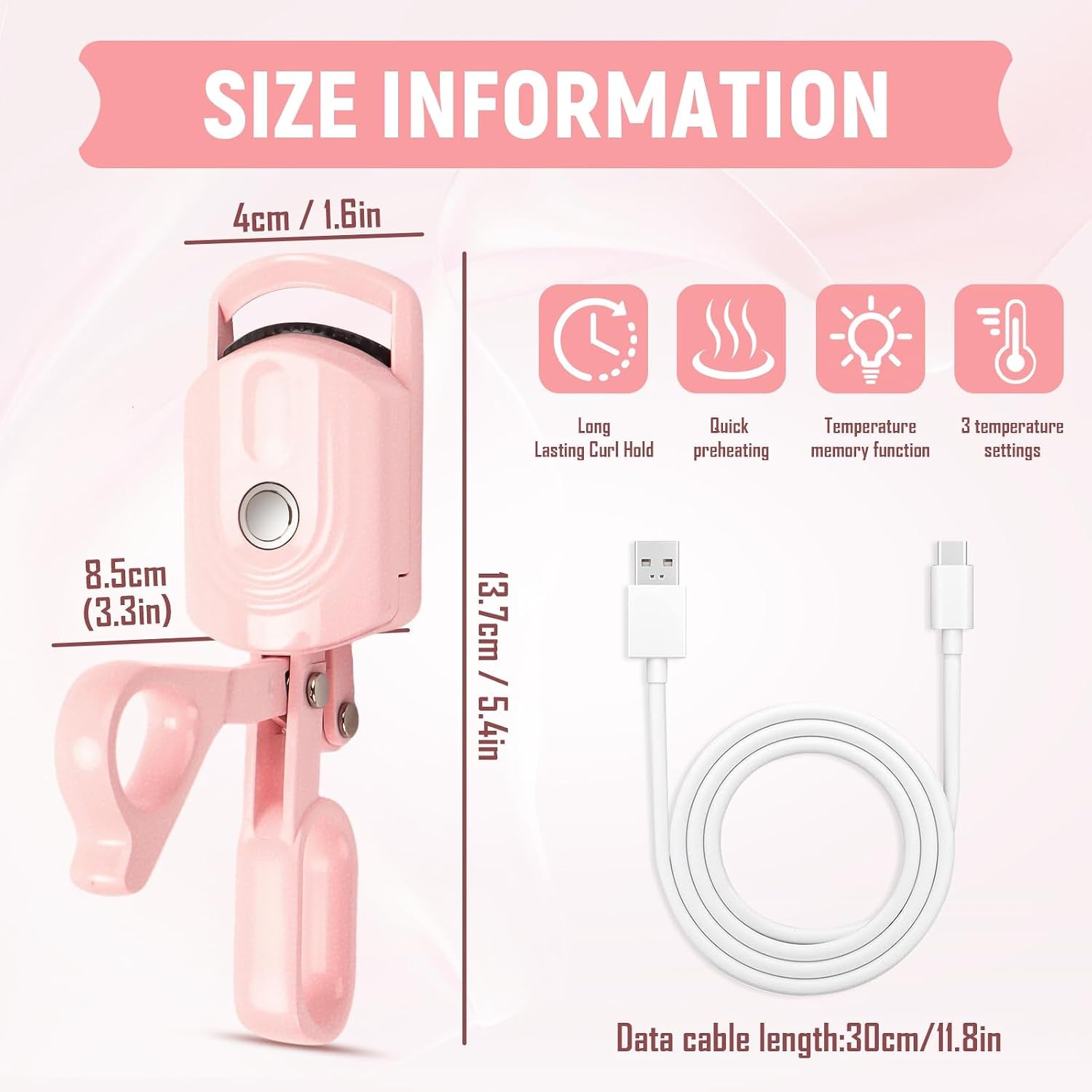 Wimpernzange Beheizbar, Heated Eyelash Curler– Natürliche 24H-Krausung, Gewölbtes Design Passend Zur Augenform, Tragbar Mit Type-C Aufladung